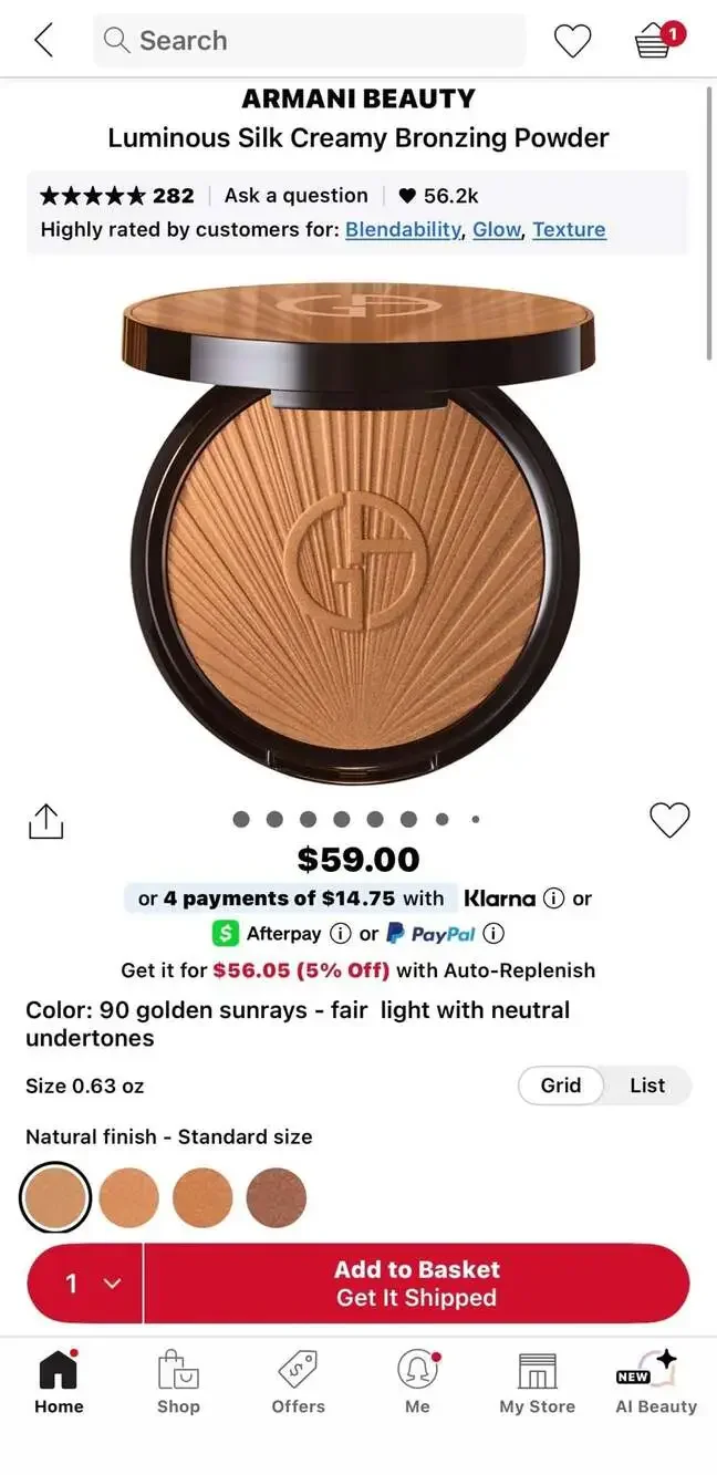 Armani Beauty Luminous Silk Creamy Bronzing Powder 90 Golden Sunrays 0.63 oz